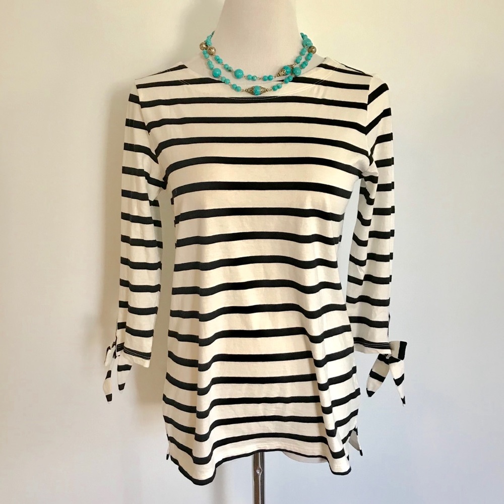 Tie Sleeve Blue and White Tee Shirt